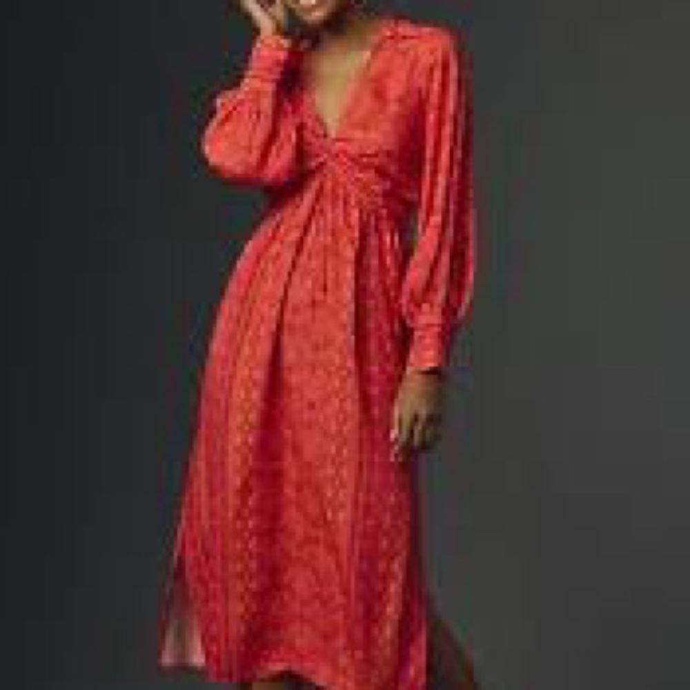 Anthropologie Red Long Sleeve Dress BNWT